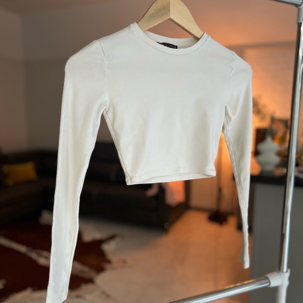 Zara White Long Sleeve Crop Top